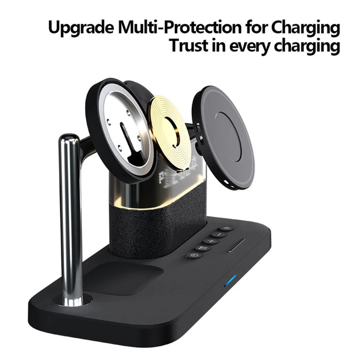 C09 Magnetic Wireless Charging Station for Phone / Airpods / Apple Watch with Alarm Clock Night Light - Black - 5