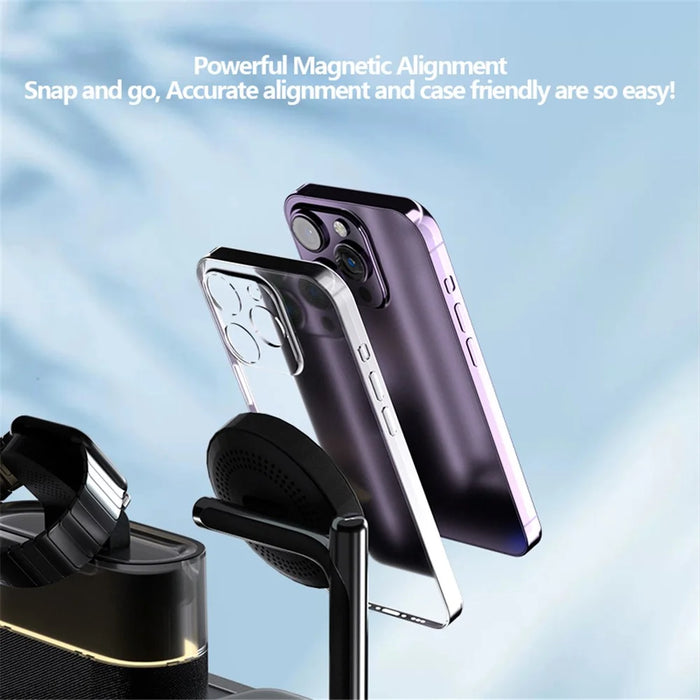 C09 Magnetic Wireless Charging Station for Phone / Airpods / Apple Watch with Alarm Clock Night Light - Black - 6