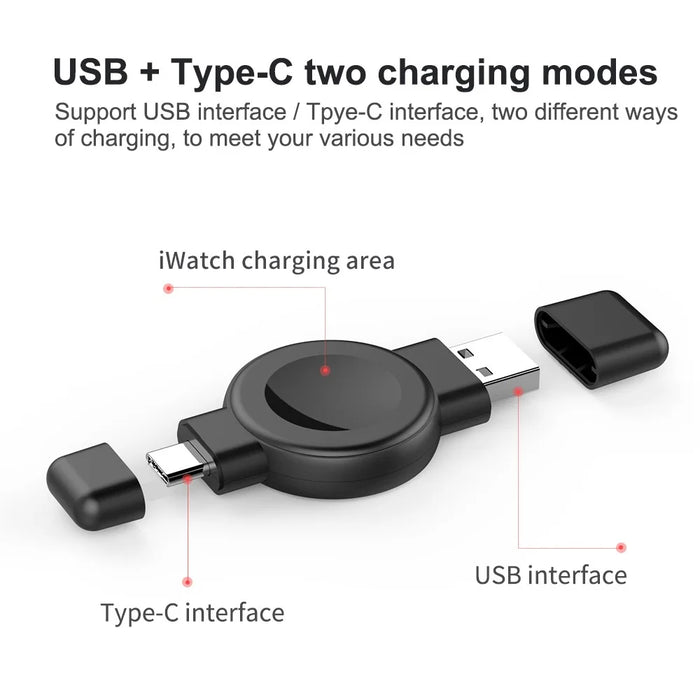 X512 For Apple Samsung Universal Watch Charger Mini Magnetic Wireless Charging Pad with Type-C+USB Plug - Black - 3