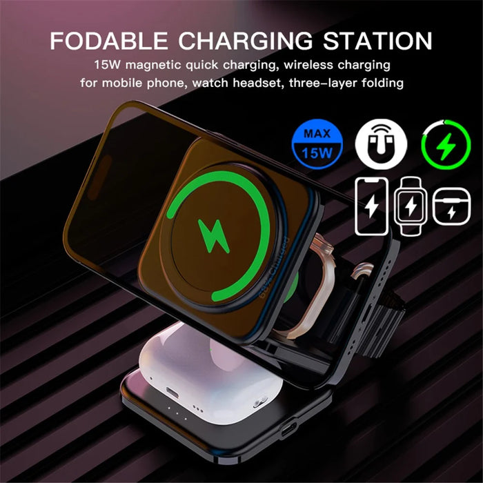 Z8 3-in-1 Foldable Charging Station 15W Magnetic Wireless Charger with Adjustable Angles - White - 2