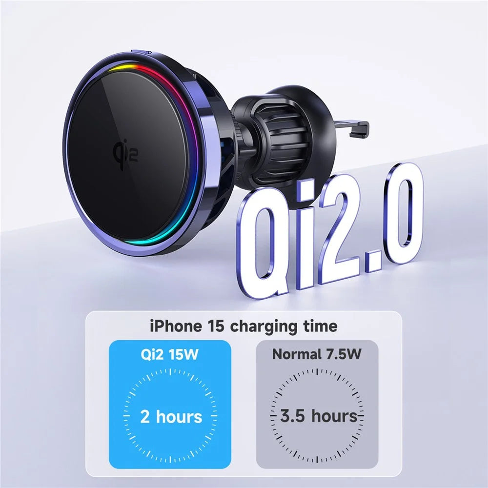 S23 Semiconductor Cooling Qi2 15W Car Air Outlet Phone Magnetic Wireless Charger, Tempered Glass Panel - 3