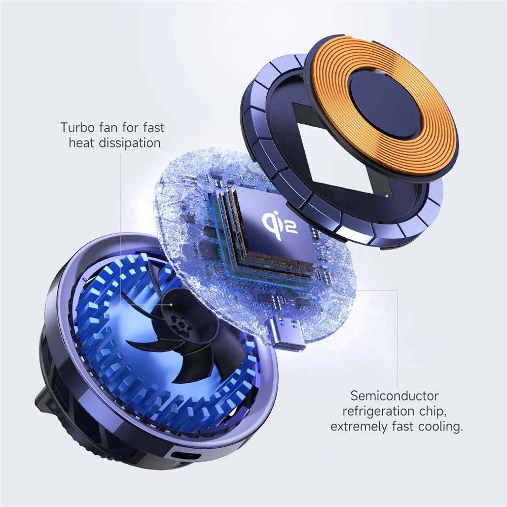 S23 Semiconductor Cooling Qi2 15W Car Air Outlet Phone Magnetic Wireless Charger, Tempered Glass Panel - 4