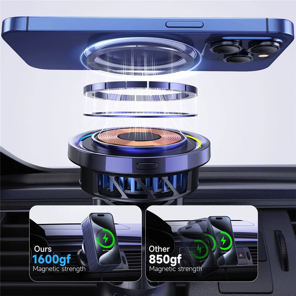 S23 Semiconductor Cooling Qi2 15W Car Air Outlet Phone Magnetic Wireless Charger, Tempered Glass Panel - 5