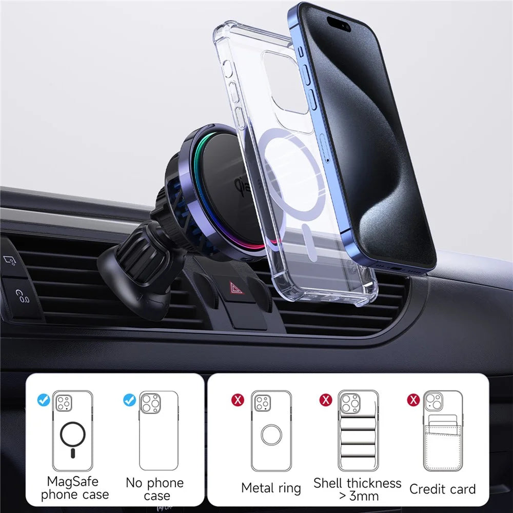 S23 Semiconductor Cooling Qi2 15W Car Air Outlet Phone Magnetic Wireless Charger, Tempered Glass Panel - 6
