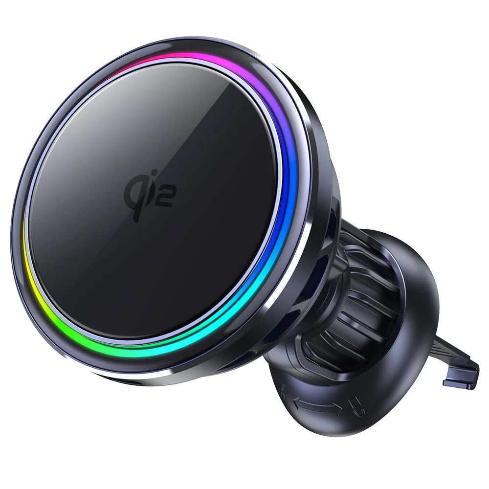 S21 Qi2 15W Car Air Outlet Semiconductor Cooling Phone Wireless Charger, Aluminum Alloy Edge+Tempered Glass Panel - 1