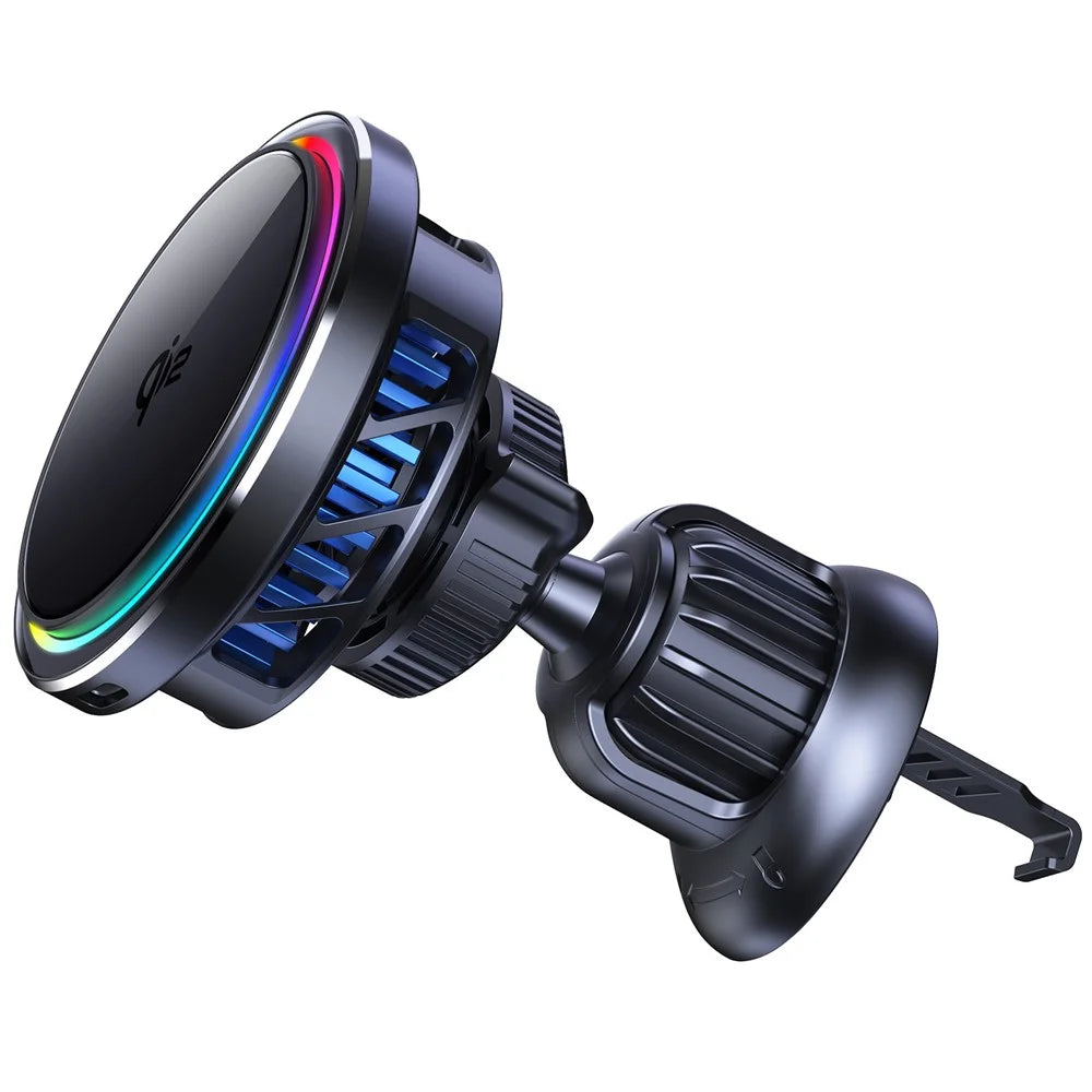 S21 Qi2 15W Car Air Outlet Semiconductor Cooling Phone Wireless Charger, Aluminum Alloy Edge+Tempered Glass Panel - 2