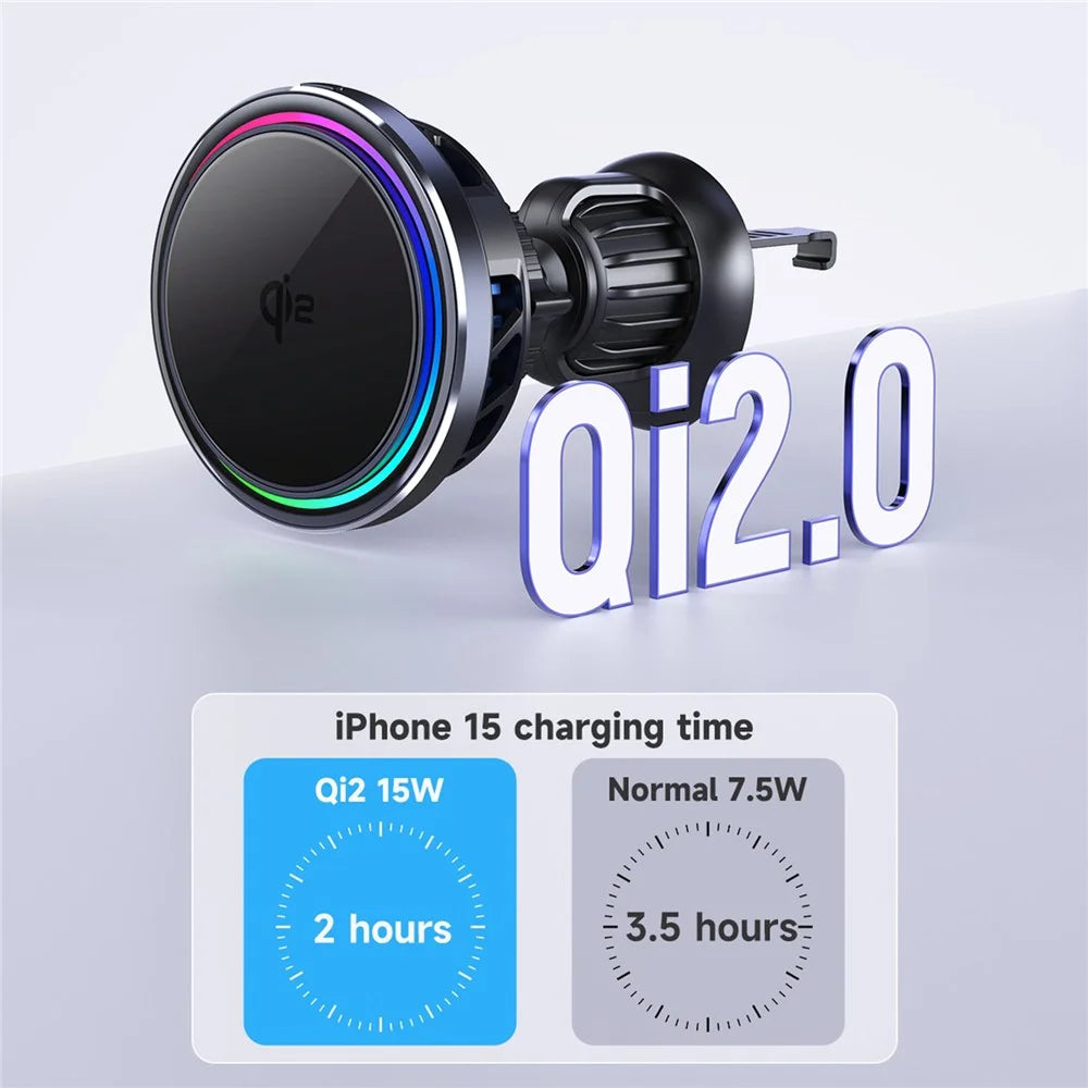 S21 Qi2 15W Car Air Outlet Semiconductor Cooling Phone Wireless Charger, Aluminum Alloy Edge+Tempered Glass Panel - 3