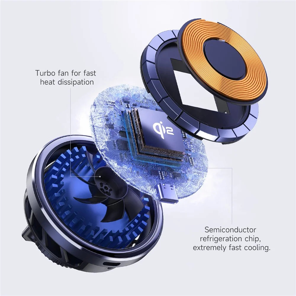 S21 Qi2 15W Car Air Outlet Semiconductor Cooling Phone Wireless Charger, Aluminum Alloy Edge+Tempered Glass Panel - 4