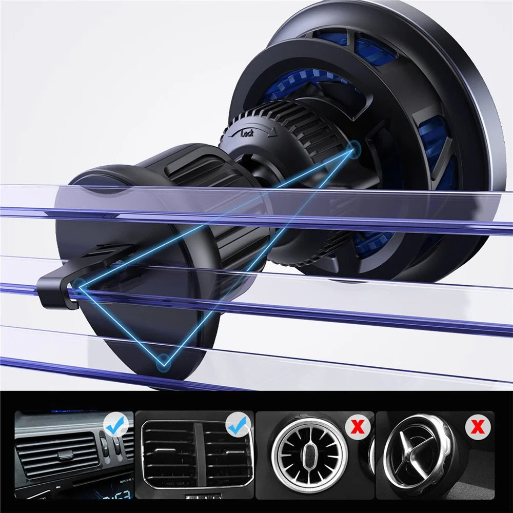 S21 Qi2 15W Car Air Outlet Semiconductor Cooling Phone Wireless Charger, Aluminum Alloy Edge+Tempered Glass Panel - 7