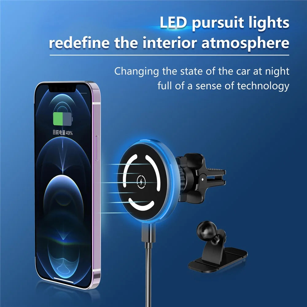 M68 15W Magnetic Car Phone Holder Aluminum Alloy Wireless Car Phone Charger with Light - 2