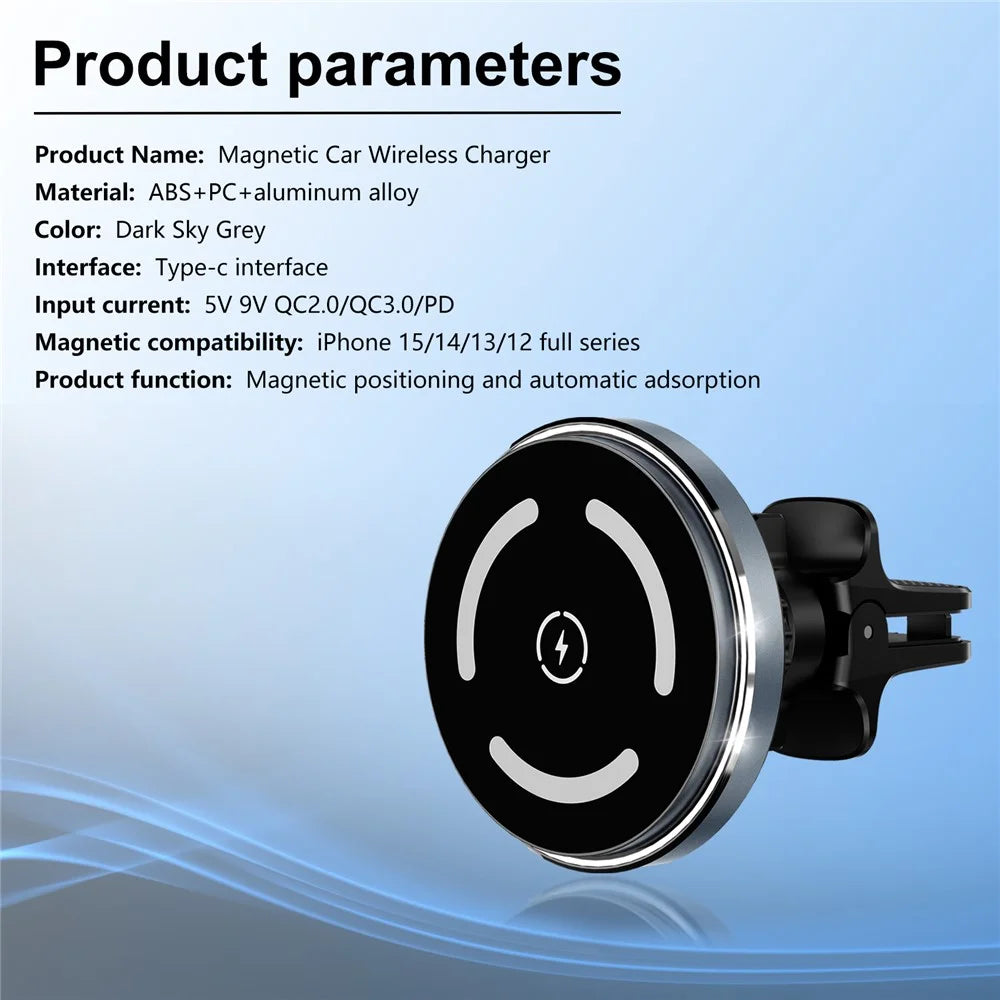 M68 15W Magnetic Car Phone Holder Aluminum Alloy Wireless Car Phone Charger with Light - 7