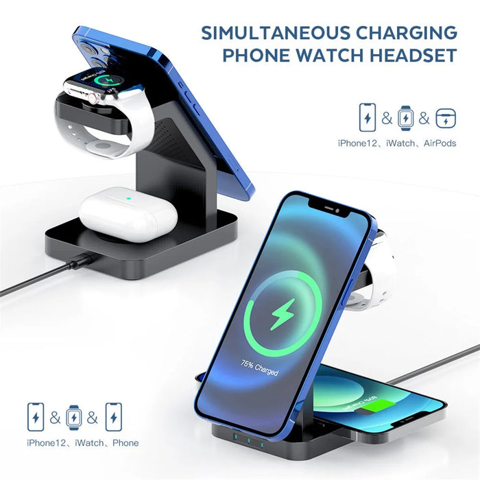 S6 For Iphone / Airpods / Apple Watch 3-in-1 15W Magnetic Wireless Charging Station Desktop Bracket - Black - 3