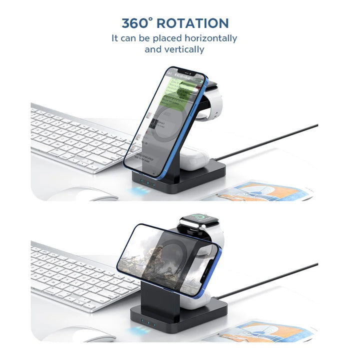 S6 For Iphone / Airpods / Apple Watch 3-in-1 15W Magnetic Wireless Charging Station Desktop Bracket - Black - 5