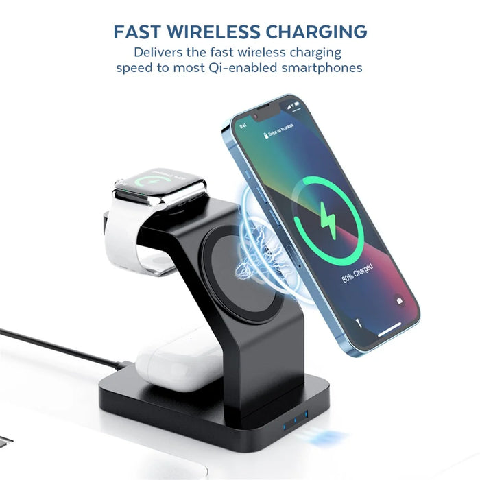 S6 For Iphone / Airpods / Apple Watch 3-in-1 15W Magnetic Wireless Charging Station Desktop Bracket - Black - 6