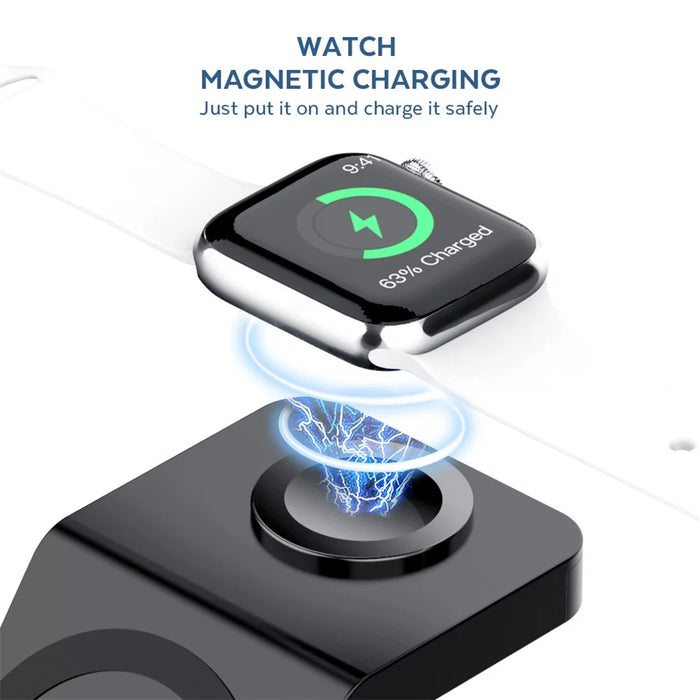 S6 For Iphone / Airpods / Apple Watch 3-in-1 15W Magnetic Wireless Charging Station Desktop Bracket - Black - 7
