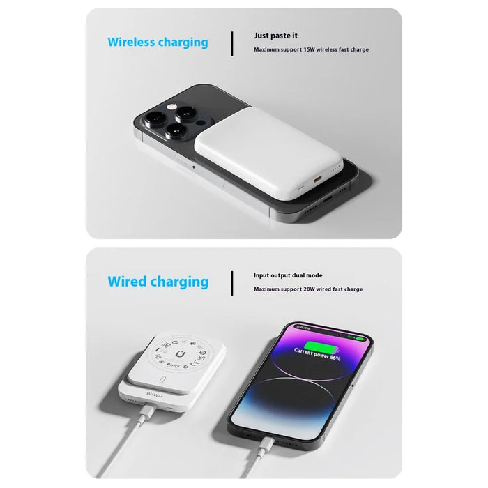 WIWU Wi-P037 Small Pudding Magnetic Phone Wireless Charger 5000mAh Power Bank - White - 3