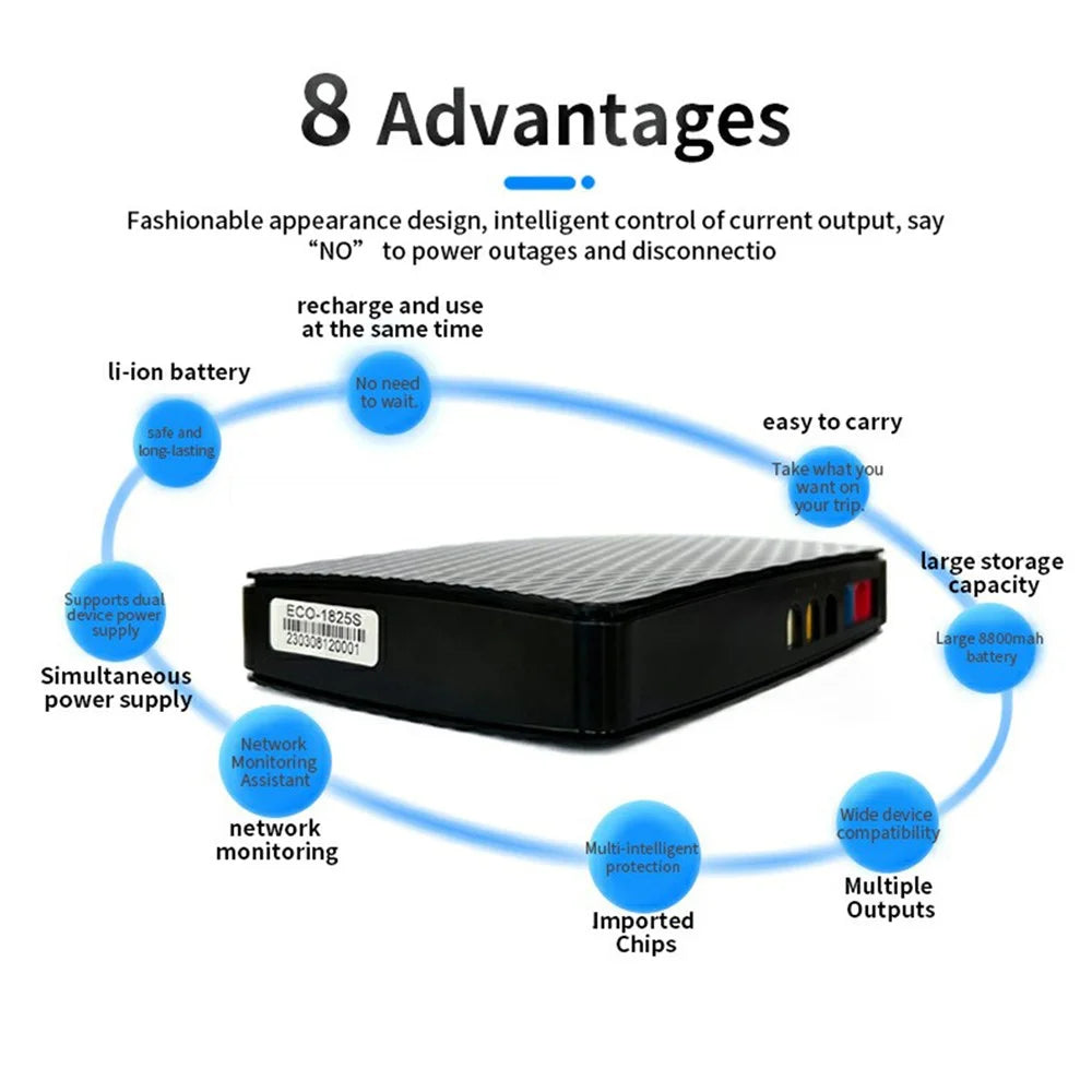 POE418P Mini UPS Battery Backup 8000mAh 5V 9V 12V 18W WiFi Router Power Supply - Black - 4