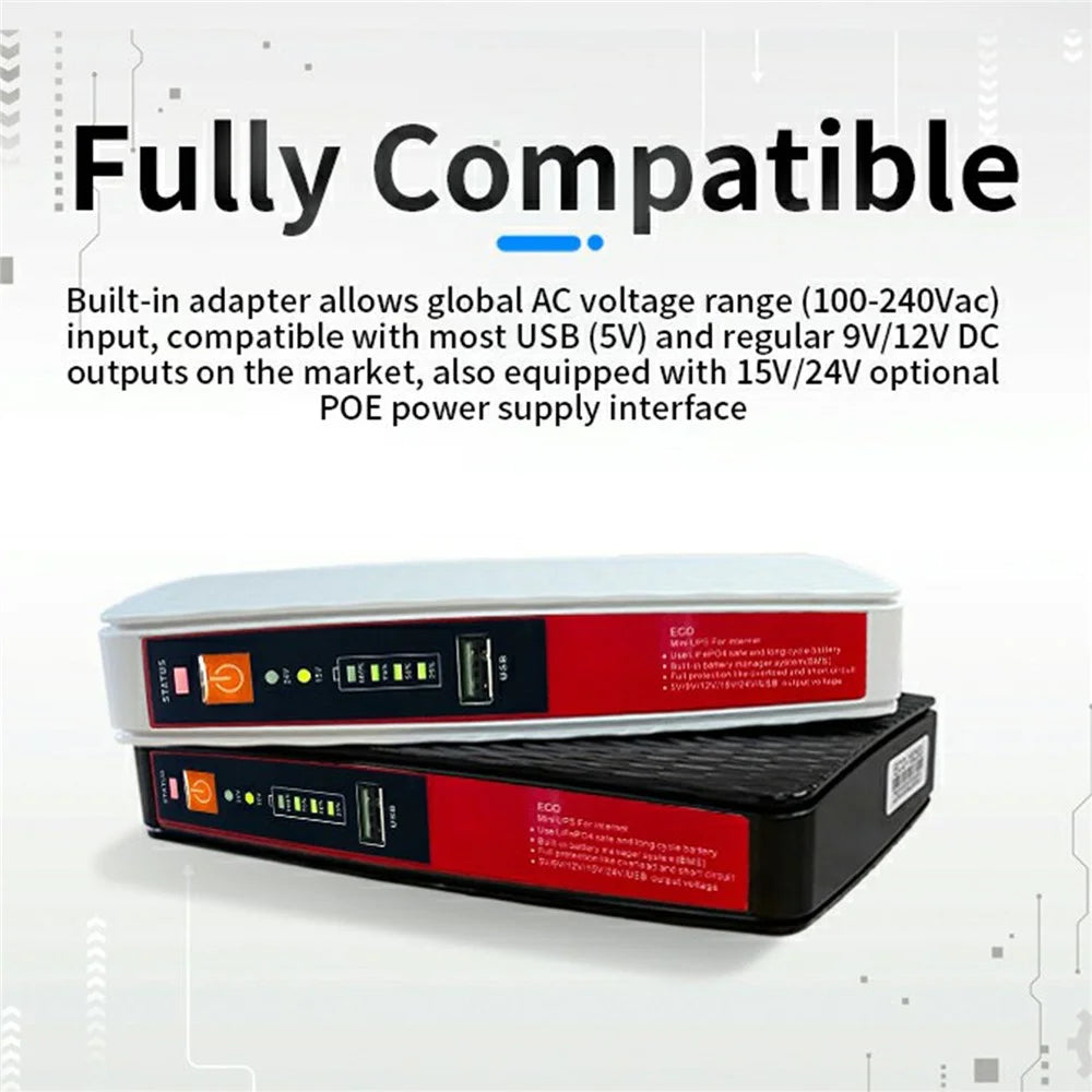 POE418P Mini UPS Battery Backup 8000mAh 5V 9V 12V 18W WiFi Router Power Supply - Black - 5