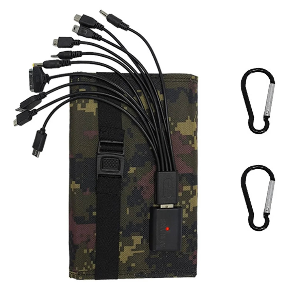 10W 5V Portable Outdoor Solar Power Supply 5 Folding Solar Panels Phone Charging Device with 10-in-1 Cable - Camouflage - 1