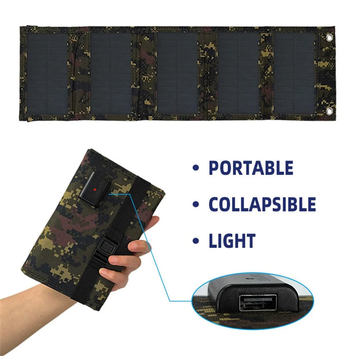 10W 5V Portable Outdoor Solar Power Supply 5 Folding Solar Panels Phone Charging Device with 10-in-1 Cable - Camouflage - 3