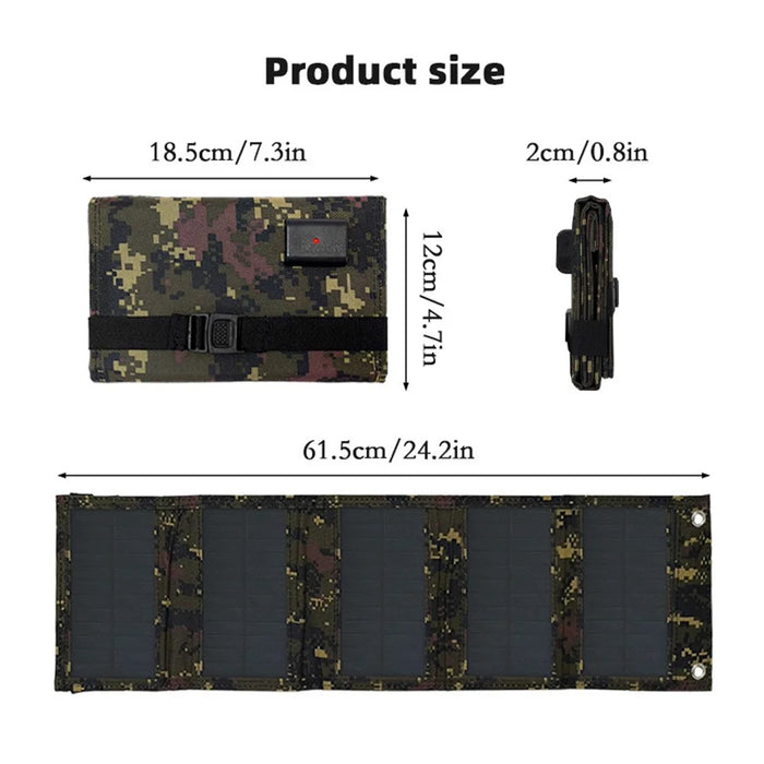 10W 5V Portable Outdoor Solar Power Supply 5 Folding Solar Panels Phone Charging Device with 10-in-1 Cable - Camouflage - 6