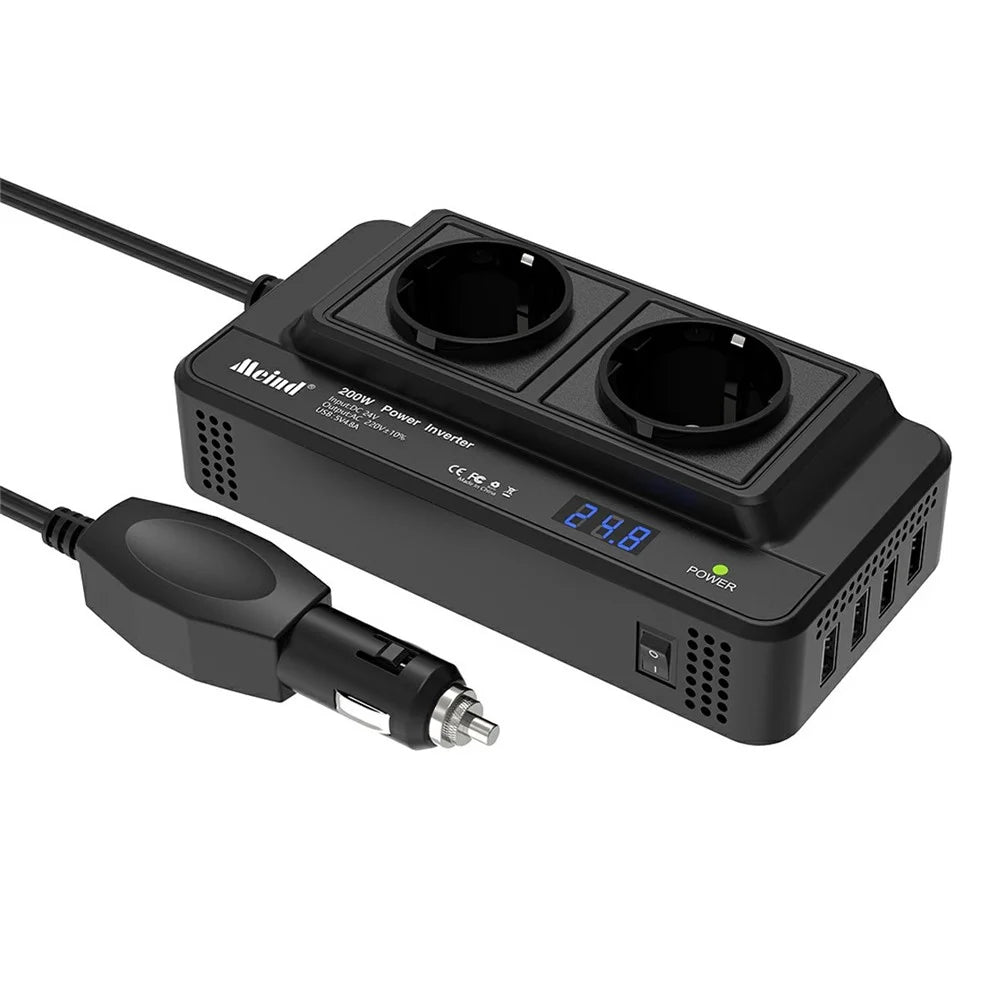 MEIND M8300 24V to 220V High Power 200W Car Inverter with Dual EU Power Socket + 4 USB Ports - 1