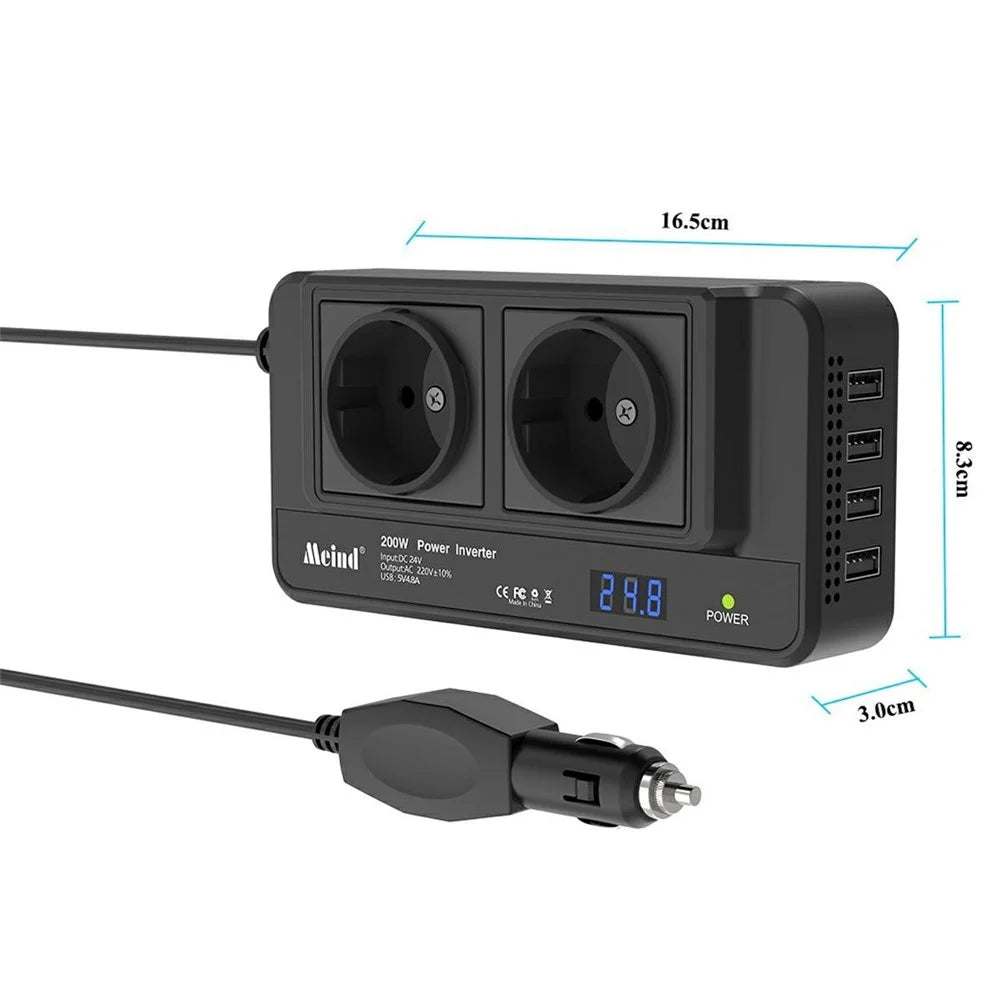 MEIND M8300 24V to 220V High Power 200W Car Inverter with Dual EU Power Socket + 4 USB Ports - 4