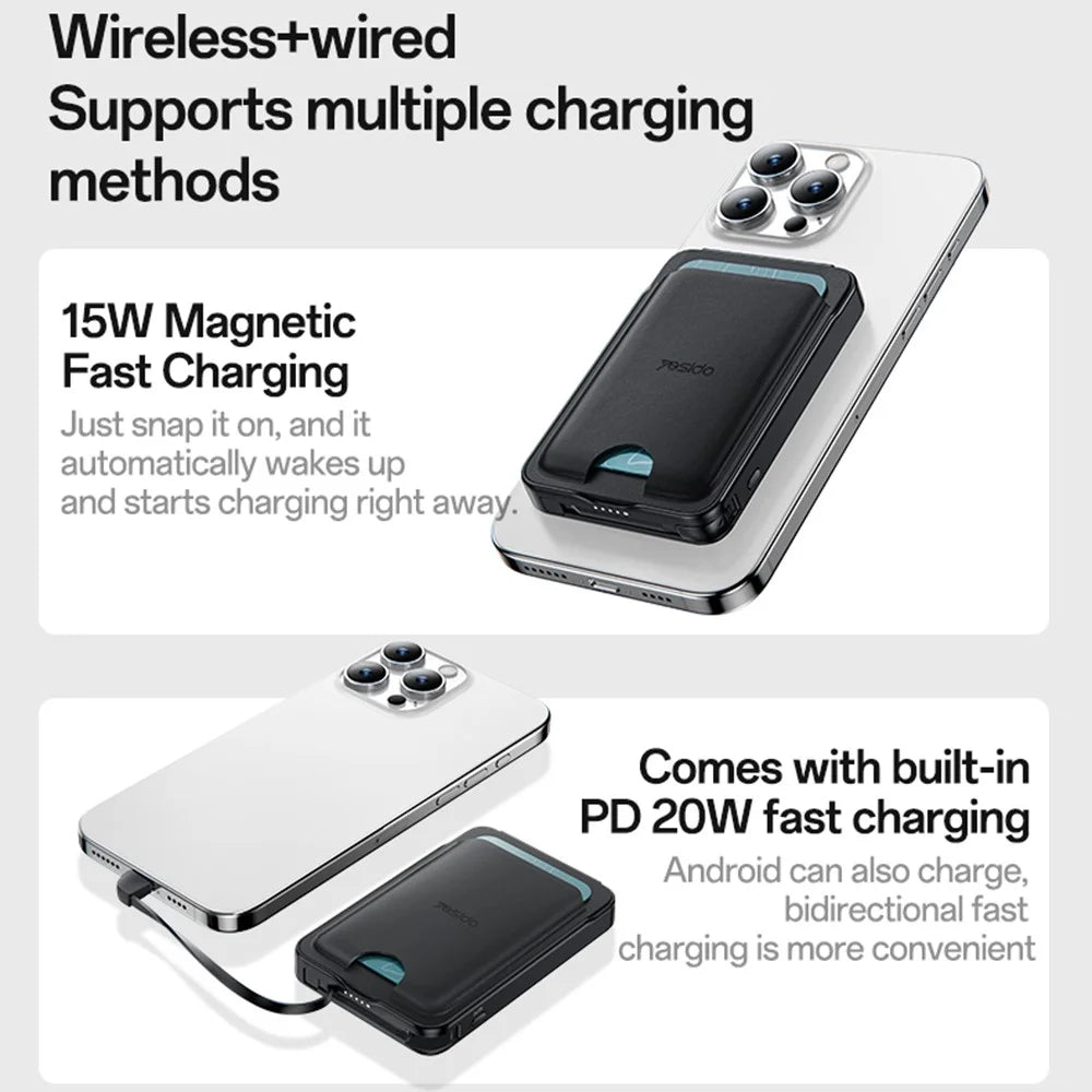 YESIDO YP93 5000mAh Power Bank with Card Holder GPS Tracking Phone Stand 15W Wireless Charging Portable Charger - 3