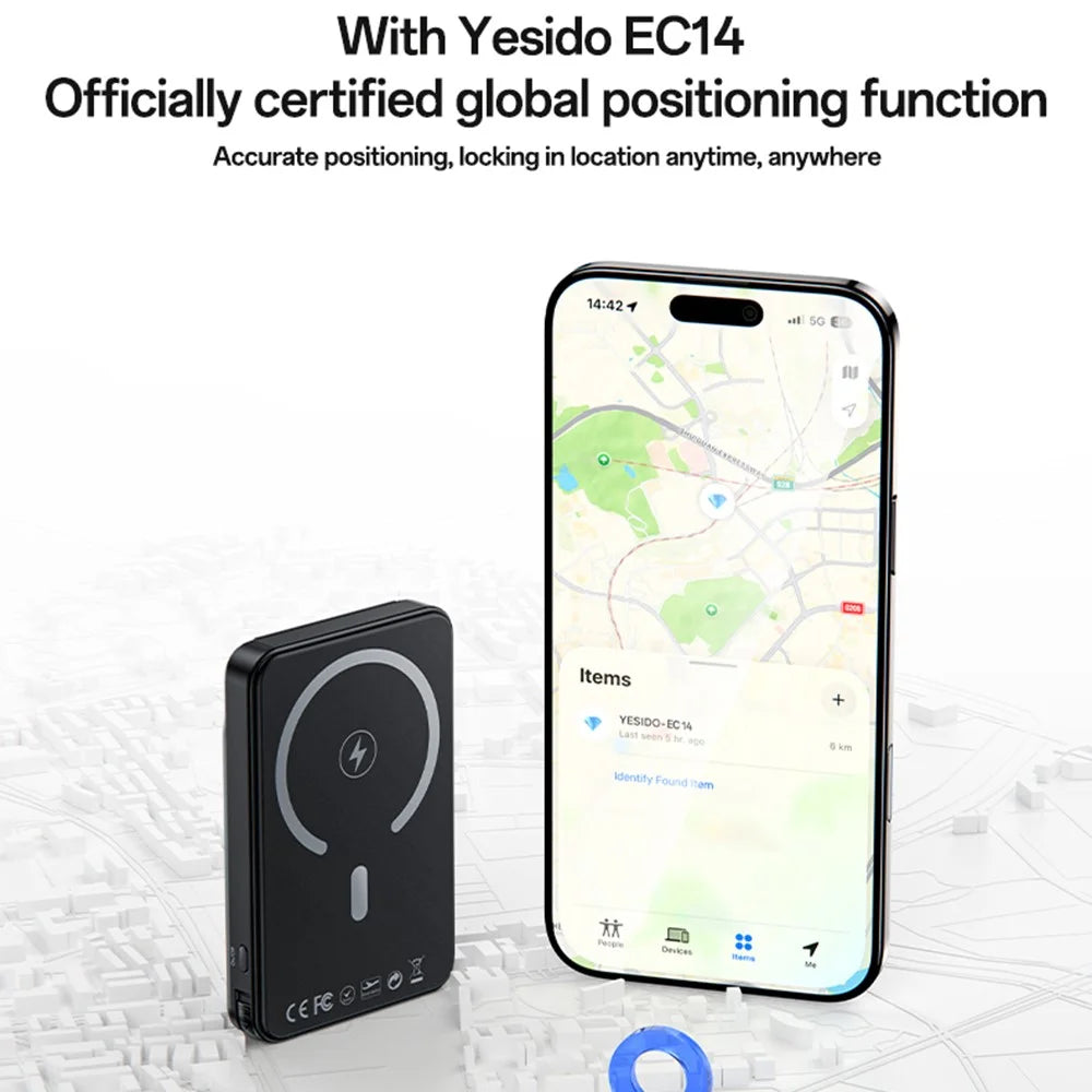 YESIDO YP93 5000mAh Power Bank with Card Holder GPS Tracking Phone Stand 15W Wireless Charging Portable Charger - 4