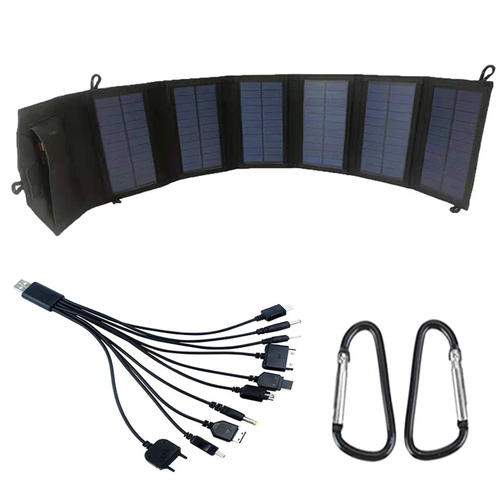 20W Portable Outdoor Dual USB Solar Charger 6 Folding Solar Panels Phone Charging Power Bank - 1