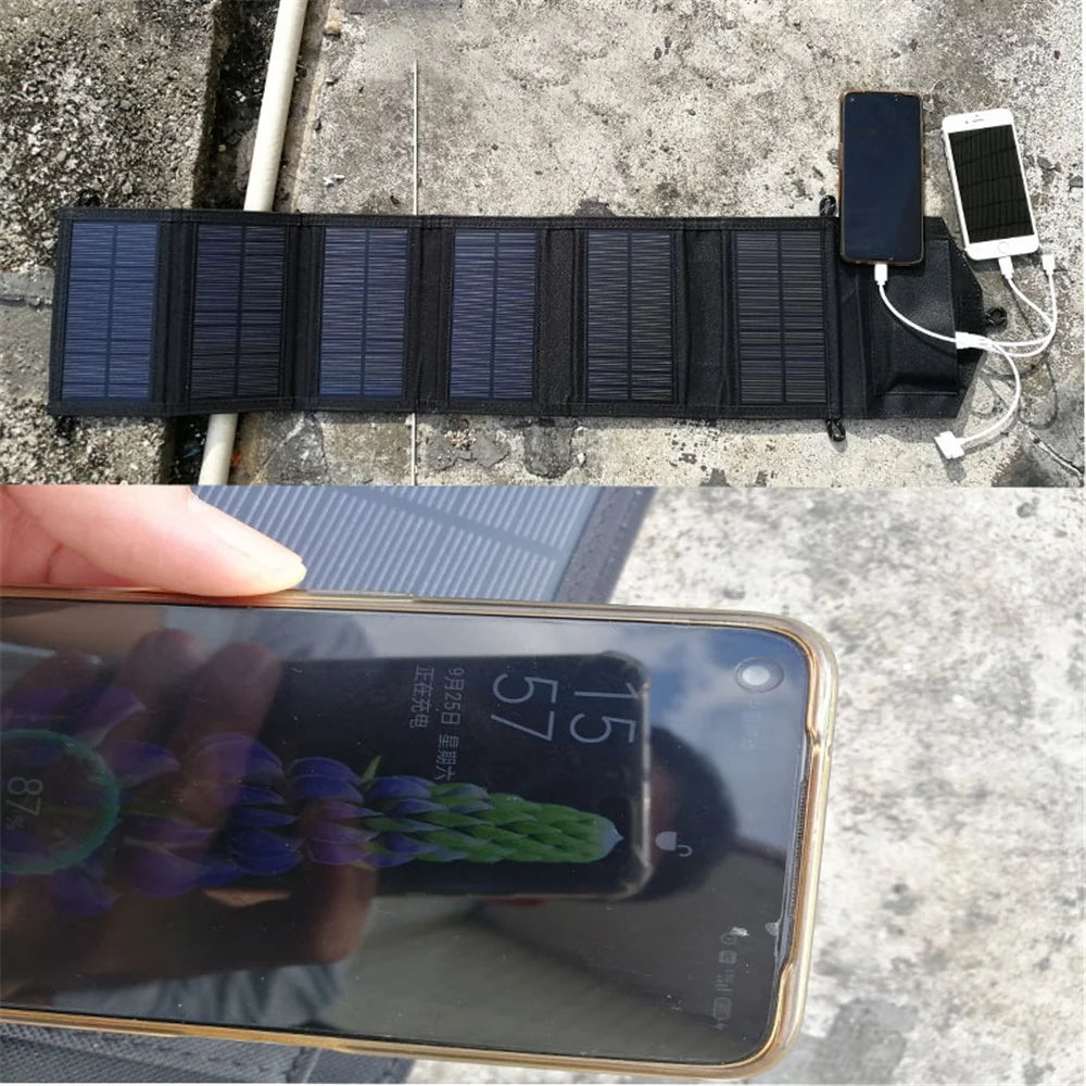 20W Portable Outdoor Dual USB Solar Charger 6 Folding Solar Panels Phone Charging Power Bank - 3