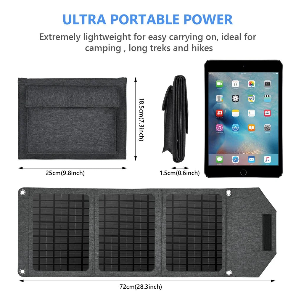 18W Dual USB Solar Charger 3-Folding Solar Panel Outdoor Portable Smart Phone Power Supply Charger - 5