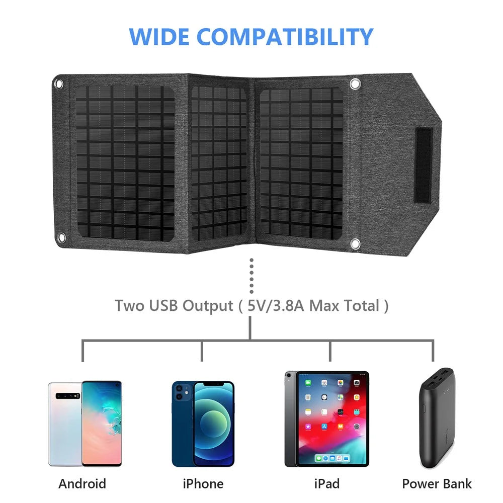 18W Dual USB Solar Charger 3-Folding Solar Panel Outdoor Portable Smart Phone Power Supply Charger - 6