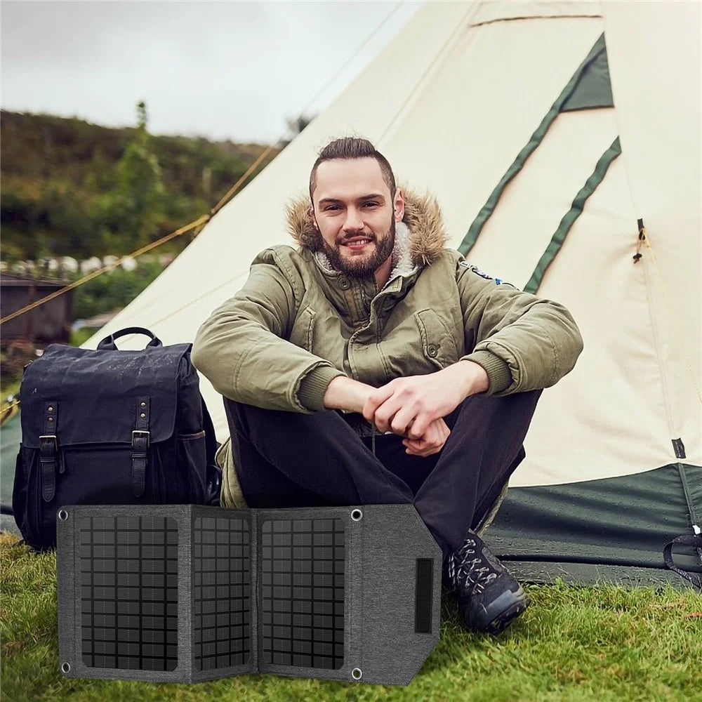 18W Dual USB Solar Charger 3-Folding Solar Panel Outdoor Portable Smart Phone Power Supply Charger - 7