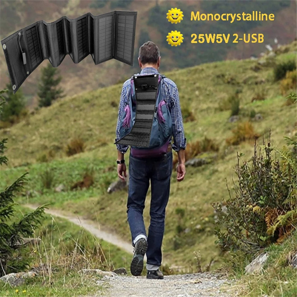 Solar Panel Monocrystalline Silicon 25W Dual USB Outputs Charger Folding Bag - 3