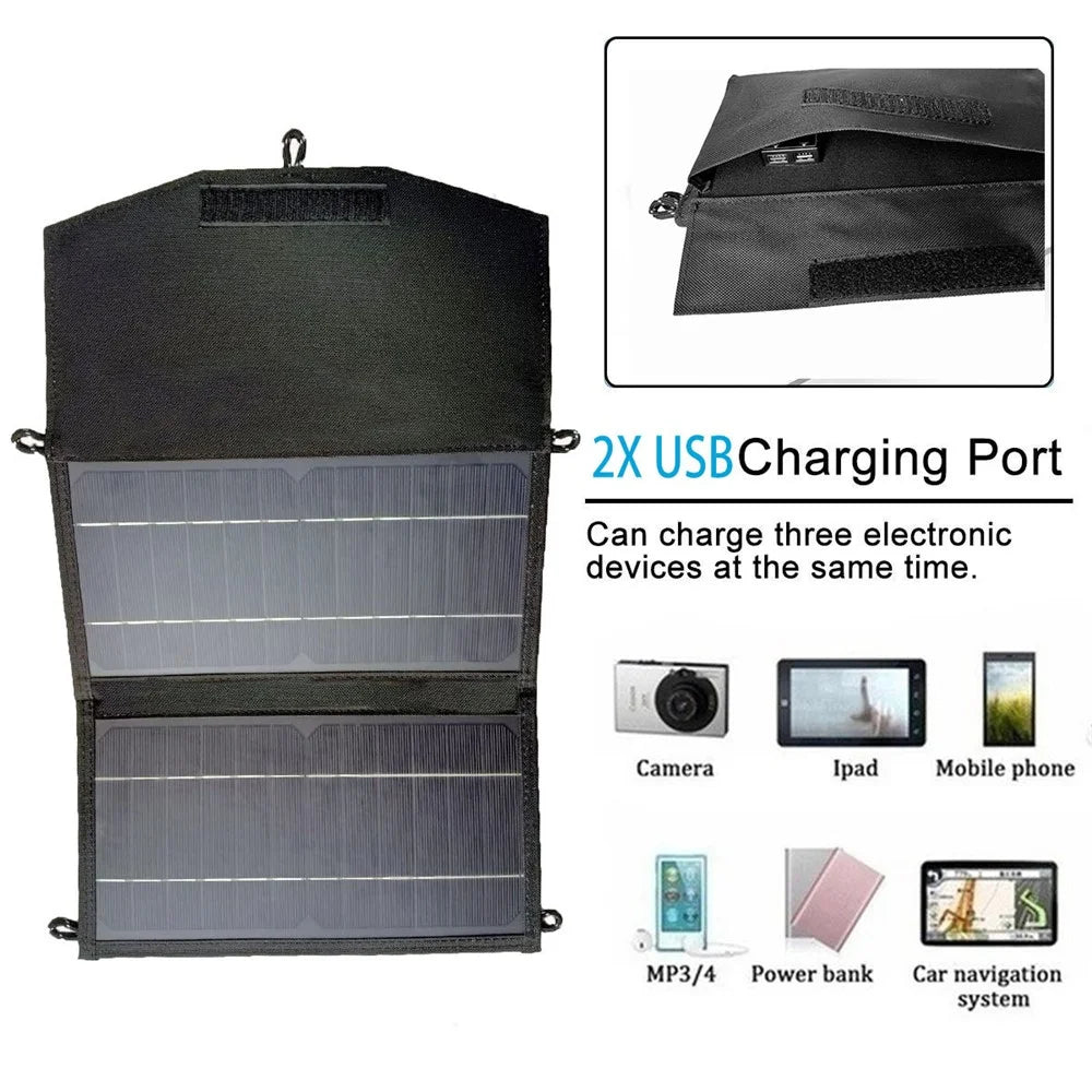 Dual USB Outputs Solar Panel Monocrystalline Silicon 15W Charger Folding Bag for Hiking Camping - 3