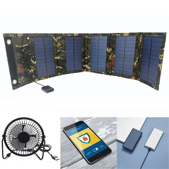 15W Portable Outdoor Solar Charger 5 Folding Solar Panels USB Phone Charging Power Bank - Camouflage - 1