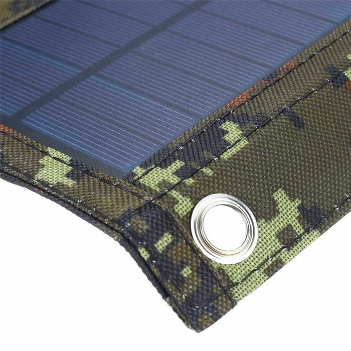 15W Portable Outdoor Solar Charger 5 Folding Solar Panels USB Phone Charging Power Bank - Camouflage - 3