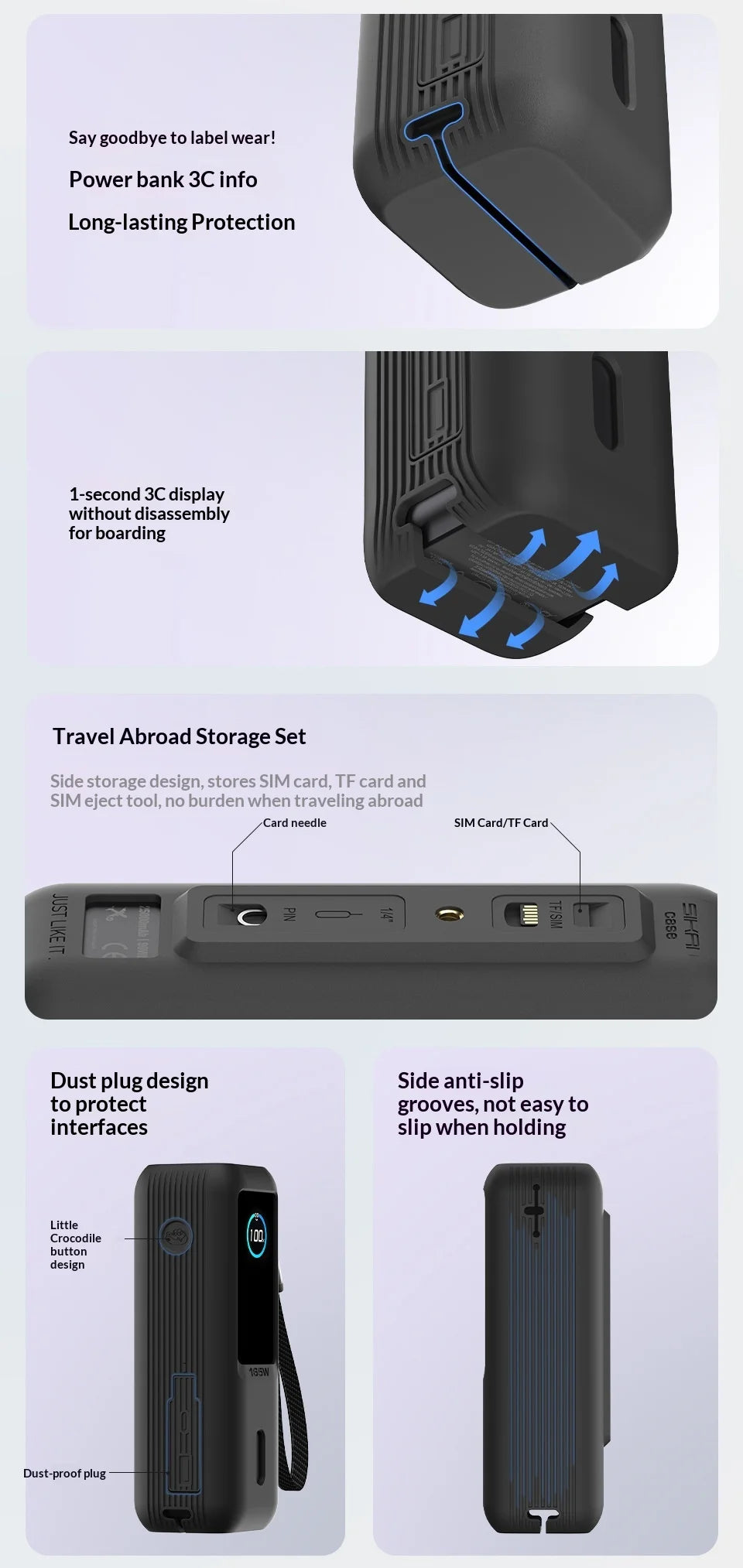 SIKAI Shockproof Case for Anker Zolo 165W Power Bank Full Protection Silicone Cover with Strap - Gray - 6
