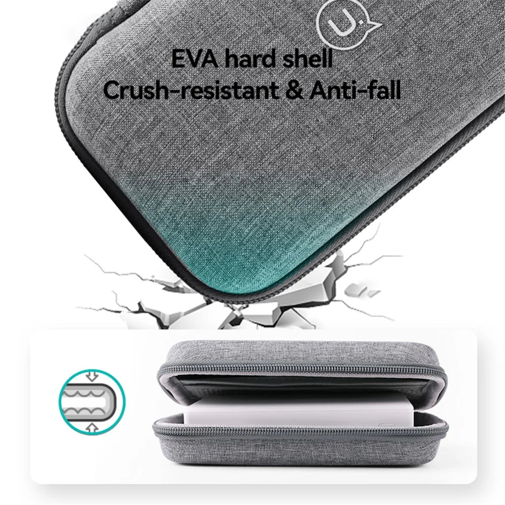 USAMS US-ZB263 EVA Hard Shell Power Bank Carrying Case Cable U-Disk Charger Storage Bag - Grey - 5