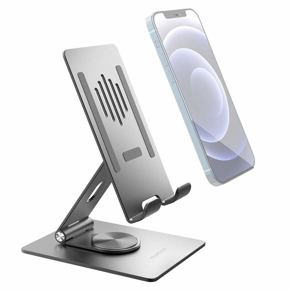 MOMAX KH5 360-degree Rotating Foldable Phone Stand for Desktop Portable Phone Holder Support Adjustable View Angle Compatible with iPhone/iPad - Space Grey - 1