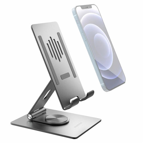 MOMAX KH5 360-degree Rotating Foldable Phone Stand for Desktop Portable Phone Holder Support Adjustable View Angle Compatible with iPhone/iPad - Space Grey - 1