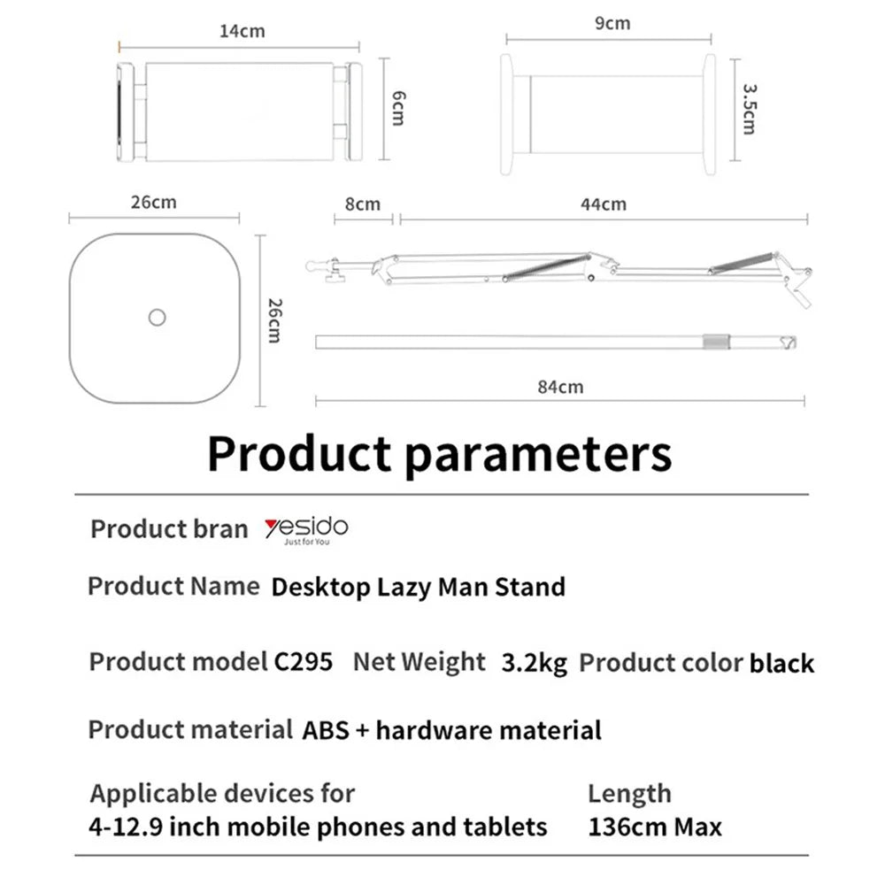 YESIDO C295 Holder Floor Stand Aluminum Alloy Lazy Phone Phone Bracket - 6