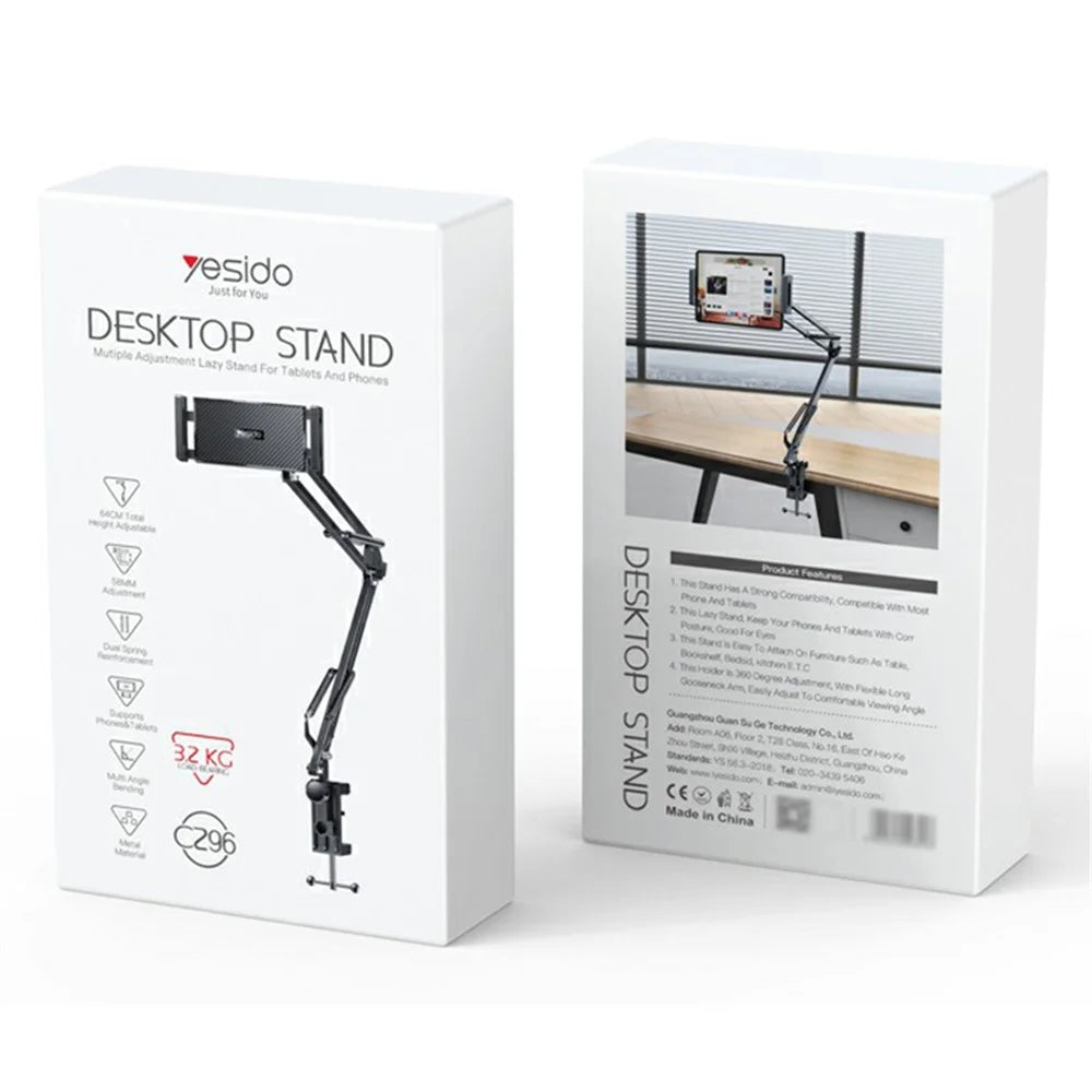 YESIDO C296 Adjustable Aluminum Alloy Arm Lazy Phone Tablet Holder Stand Bedside Desk Clip-On Bracket - 7