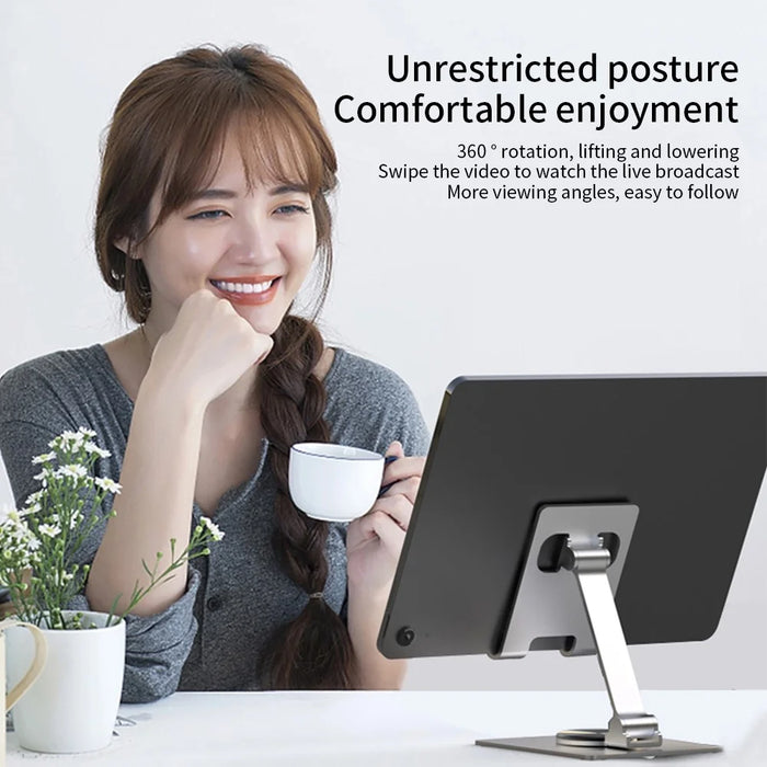 YY-022 Desktop Phone Tablet Holder Stand 360-Degree Rotatable Aluminum Alloy Bracket - Black - 5