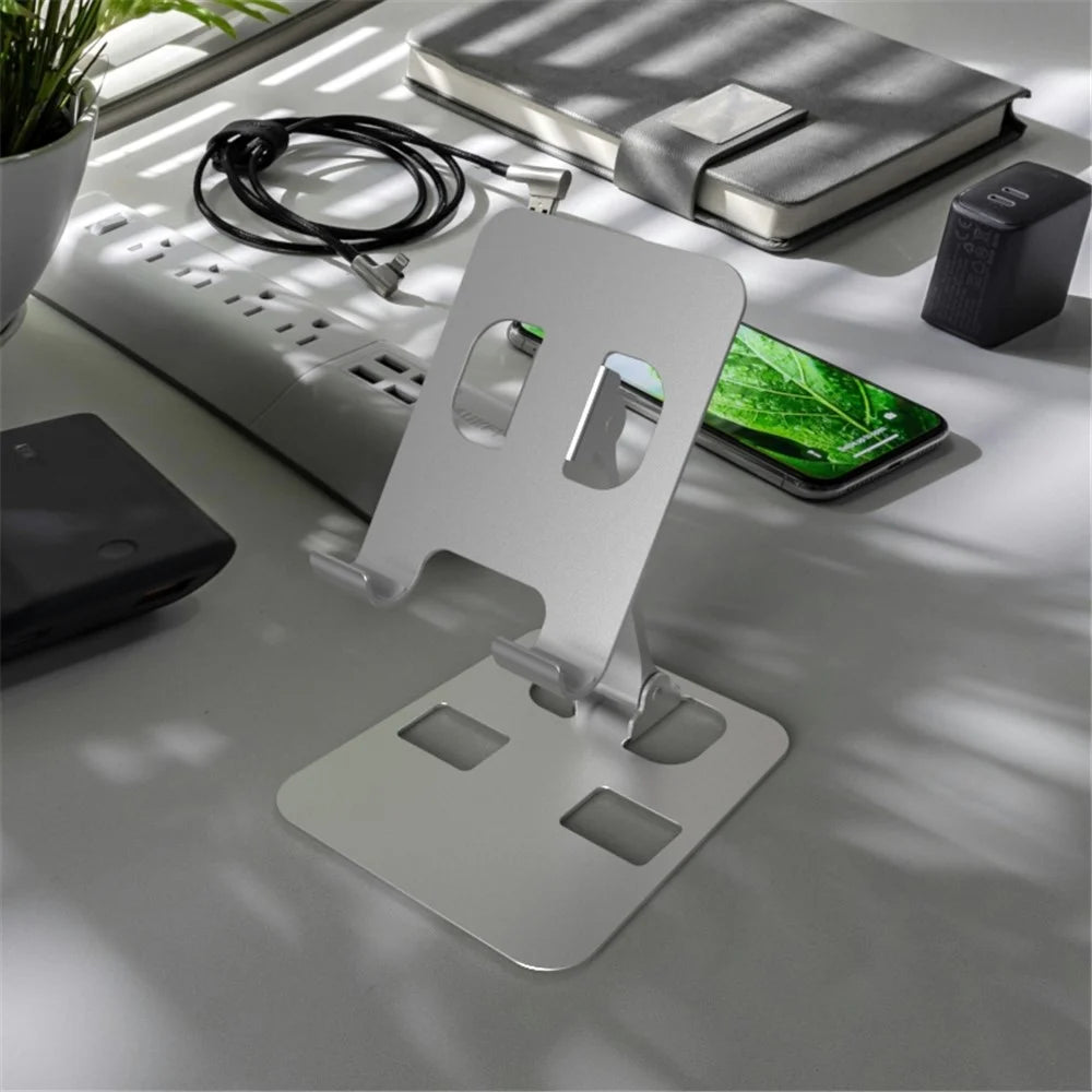 YY-026 Foldable Desktop Stand Aluminum Alloy Bracket for 4.5-11cm Mobile Phones - Silver Grey - 4