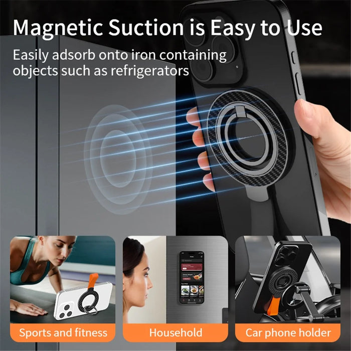 Magnetic Phone Ring Holder Cell Phone Finger Grip Strap Kickstand - Black+Black - 4