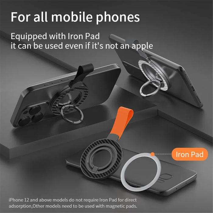 Magnetic Phone Ring Holder Cell Phone Finger Grip Strap Kickstand - Black+Black - 6
