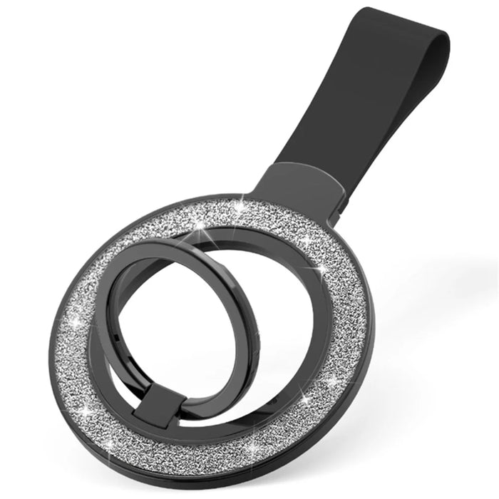 Magnetic Phone Ring Holder Glittery Finger Grip Phone Back Kickstand - Black Silver / Black - 1