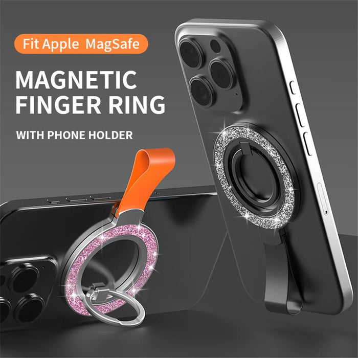 Magnetic Phone Ring Holder Glittery Finger Grip Phone Back Kickstand - Black Silver / Black - 3